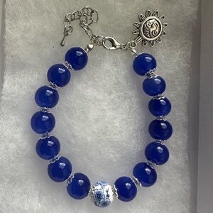 Cobalt Blue Beaded Bracelet with Sun Charm - Unbranded